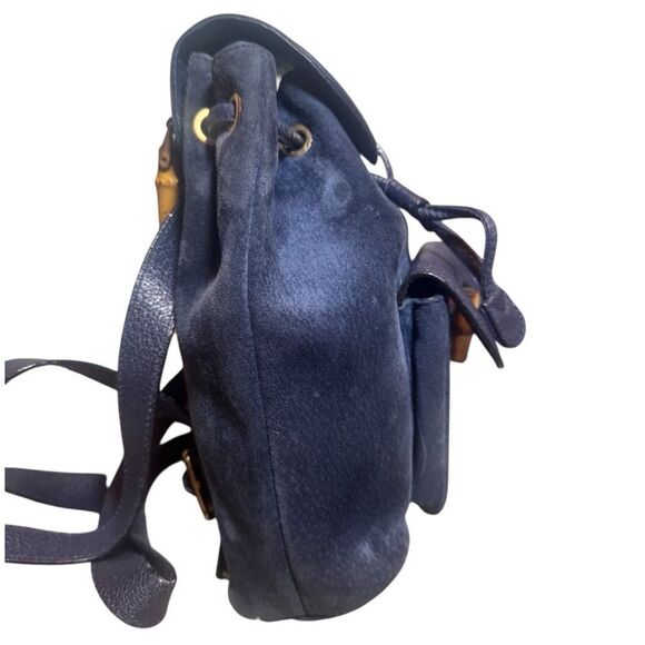 Gucci Vintage Navy Blue Suede & Leather Bamboo Handle Mini Backpack Auth main image 16